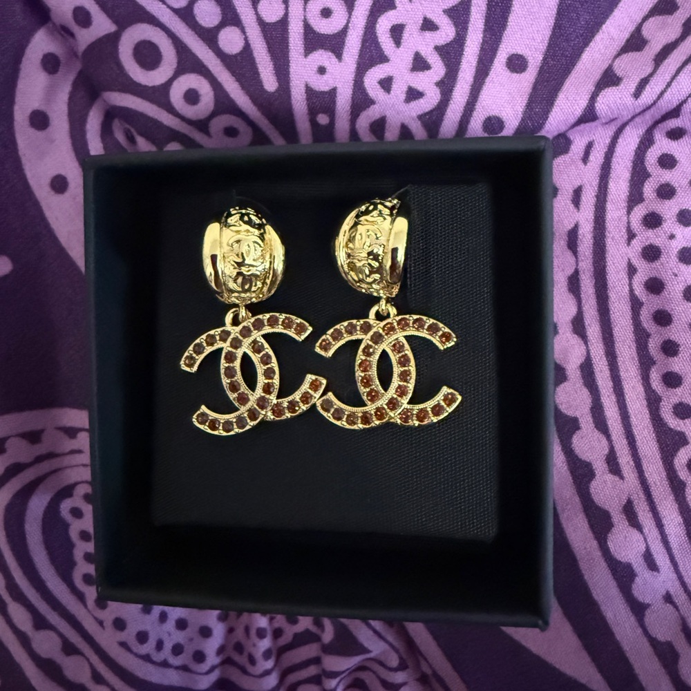 CHANEL Gold Drop Earrings with Iconic CC Logo